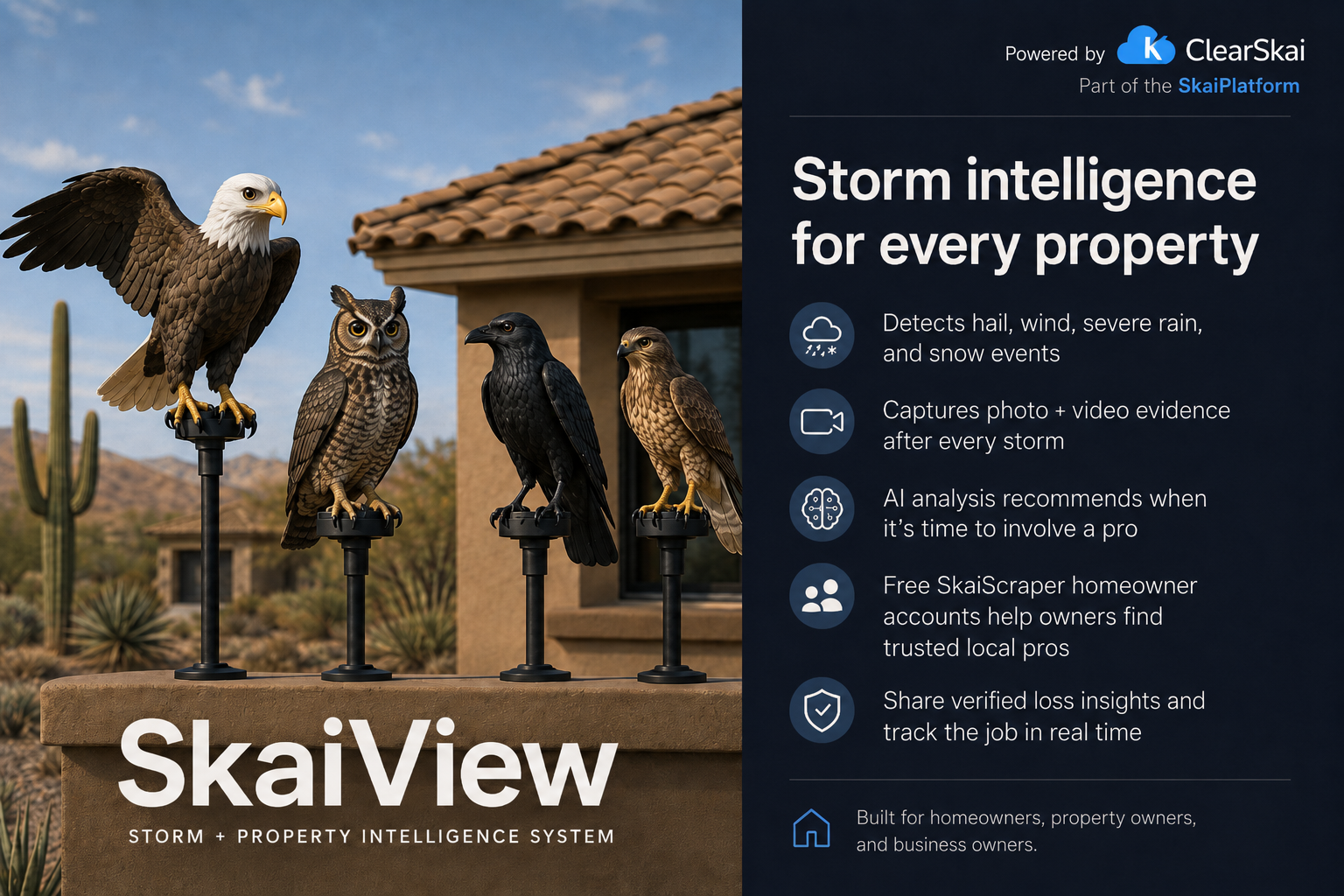 SkaiView storm and property intelligence system overview with detection, capture, AI analysis, and SkaiScraper connection